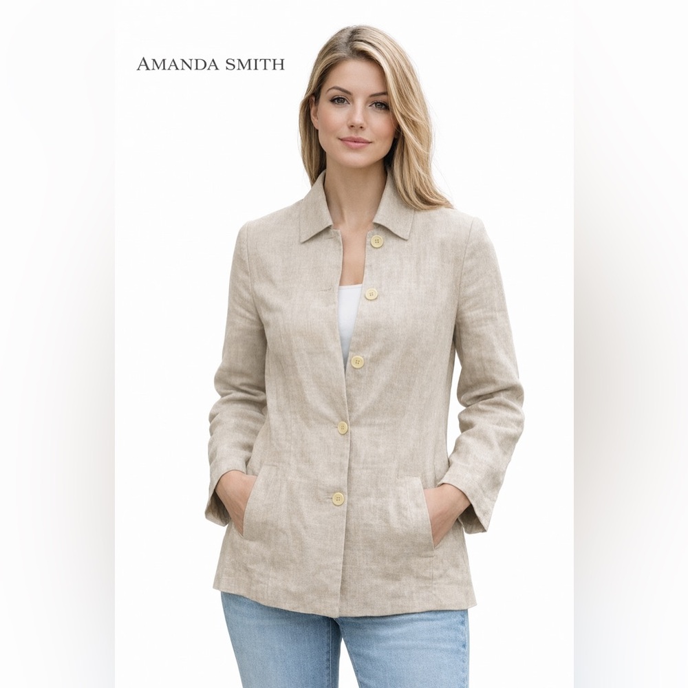 Women's Beige Linen Button-Front Coat